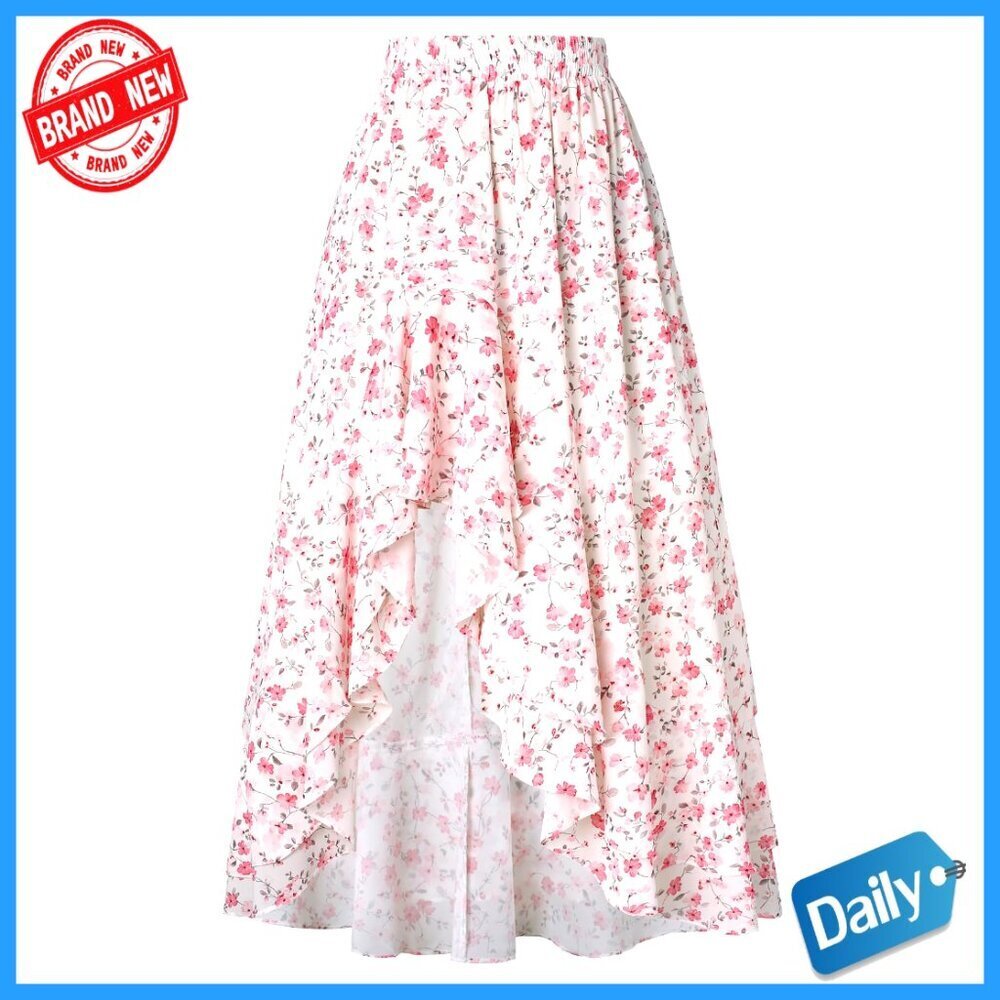 Floral Print Maxi Skirt High Waist Ruffle Boho A-Line Renaissance Style